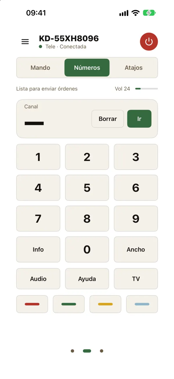 Pantalla del teclado numérico, con los números del 0 al 9 en botones grandes.
