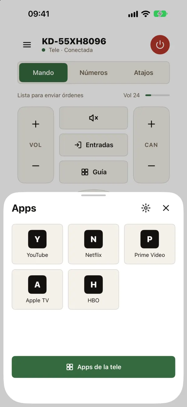 Panel de apps con las aplicaciones instaladas en la tele, en una cuadrícula de iconos.